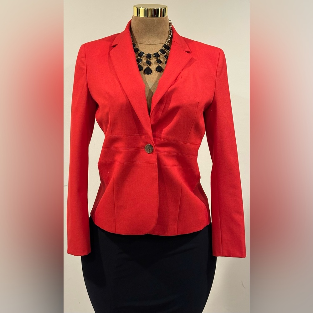 Jones New York  Bright Red 1 Button  Blazer  4 Button Sleeves. Fully Lin…